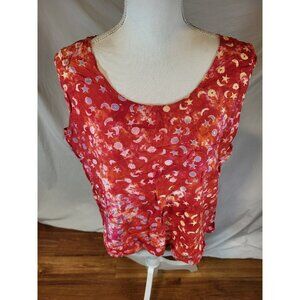 Vtge Kimberleys‎ Travels Red Moon & Stars Sleeveless Shirt Size L